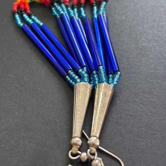 Native American made beaded and sterling silver drop earrings​ - Picture 4 of 5